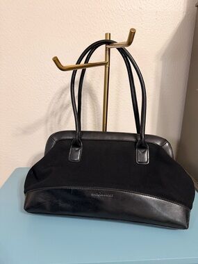 Sag Harbor Black Canvas & Leather Shoulder Bag